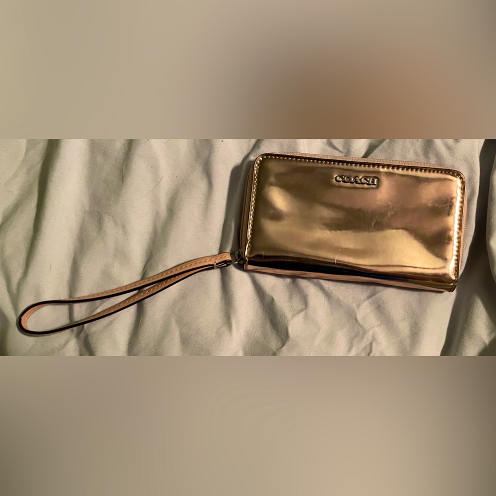 Metallic Mirror like Pink Leather Coach Wristless